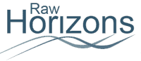Raw Horizons logo featuring stylized waves and modern font design.
